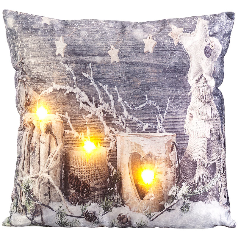 Deko-Kissen mit Winter-Motiv, 3 LEDs, Batteriebetrieb, 45 x 45 cm