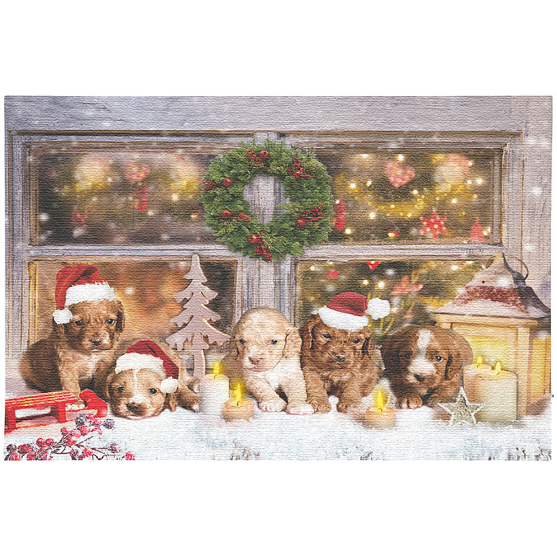 LED-Wandbild, Weihnachts-Hundewelpen-Motiv, 5 Flacker-LEDs, 60 x 40 cm