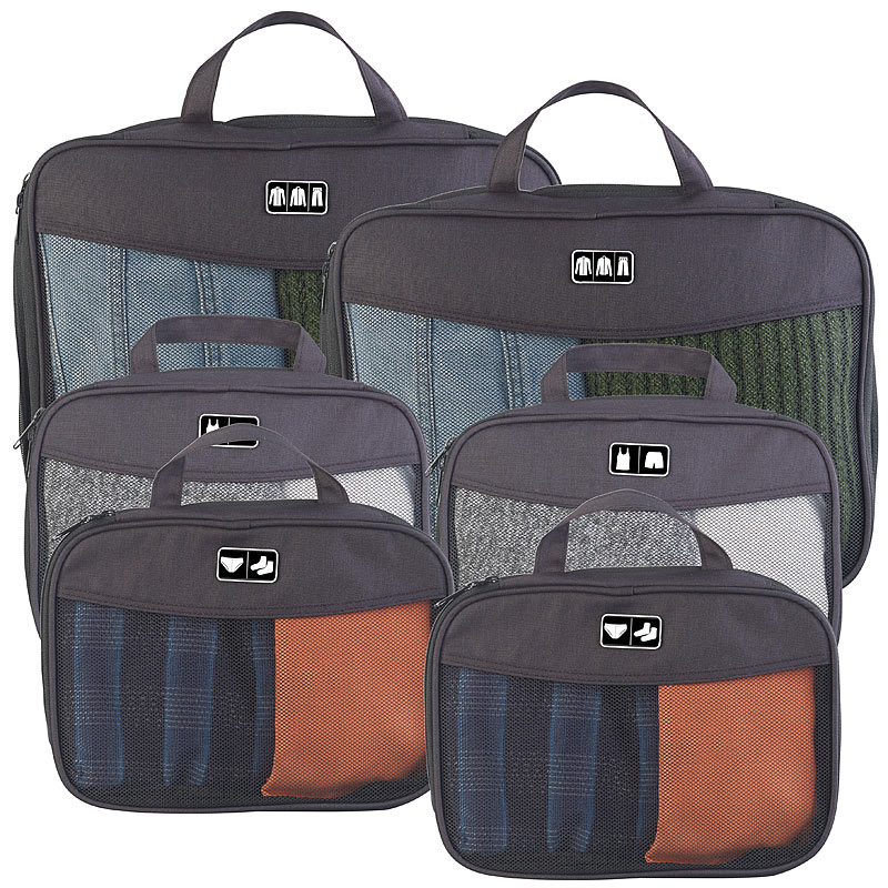 6-teiliges Kompressions-Kleidertaschen-Set füs Reisegepäck, 2 Größen