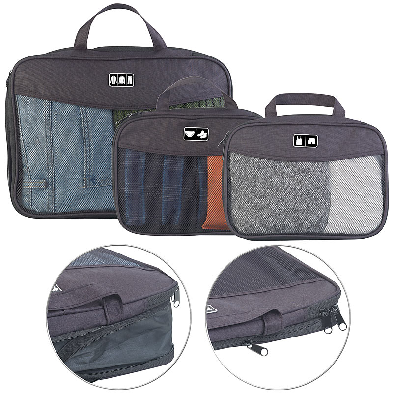 3-teiliges Kompressions-Kleidertaschen-Set füs Reisegepäck, 2 Größen