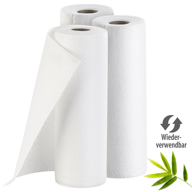 3er-Set Bambus-Küchenrolle, wiederverwendbar, je 25 Tücher, 140 g/m²