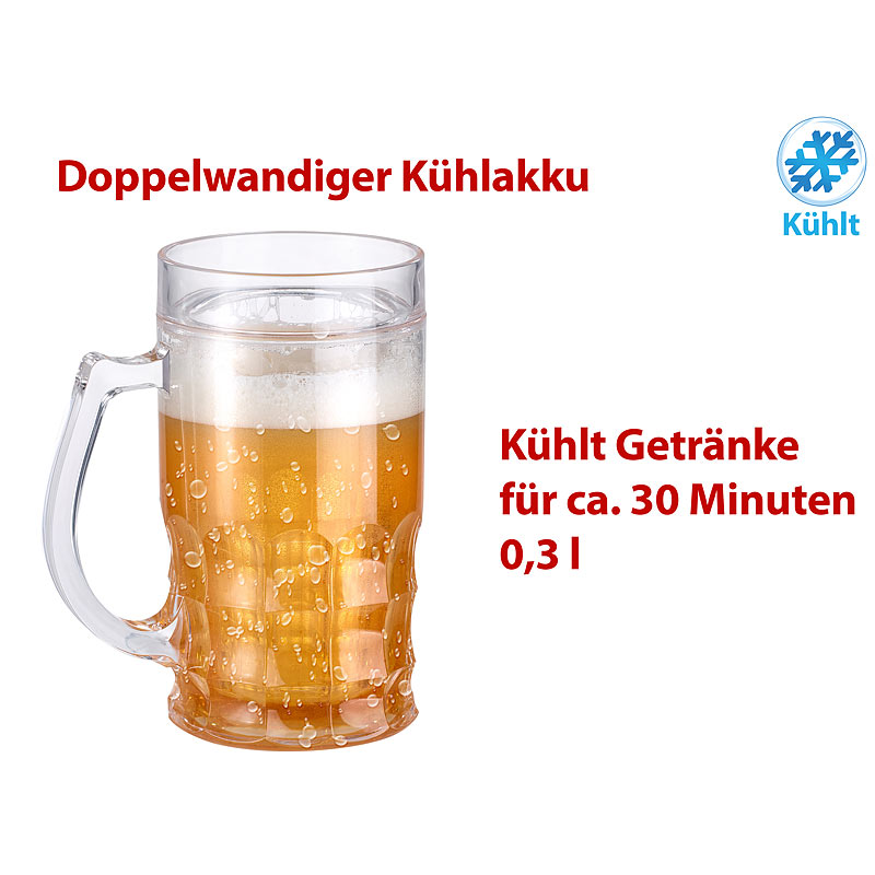 Doppelwandiger Bierkrug, Bier- & Getränke-Kühler mit Fake-Bier, 0,3 l