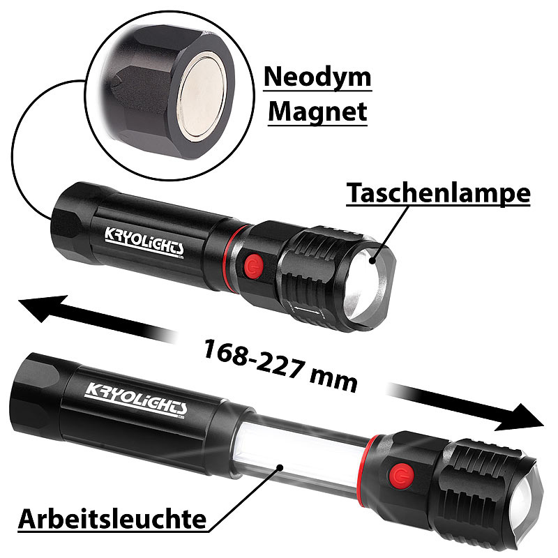 2in1-Taschenlampe & Arbeitsleuchte mit 2x 3-Watt-LED & Neodym-Magnet