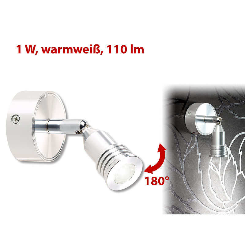 LED-Wandspot m. Aluminium-Gehäuse, 1 Watt, 110 Lumen, warmweiß 3.000 K