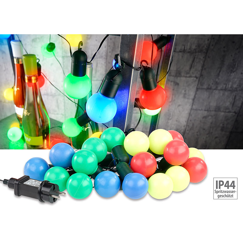 4-farbige LED-Lichterkette mit 20 Lämpchen, 1,2 Watt, 475 cm, IP44