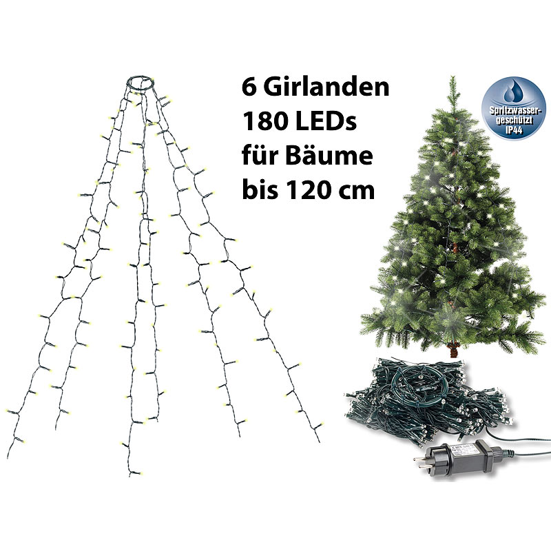 Weihnachtsbaum-Überwurf-Lichterkette mit 6 Girlanden & 180 LEDs, IP44