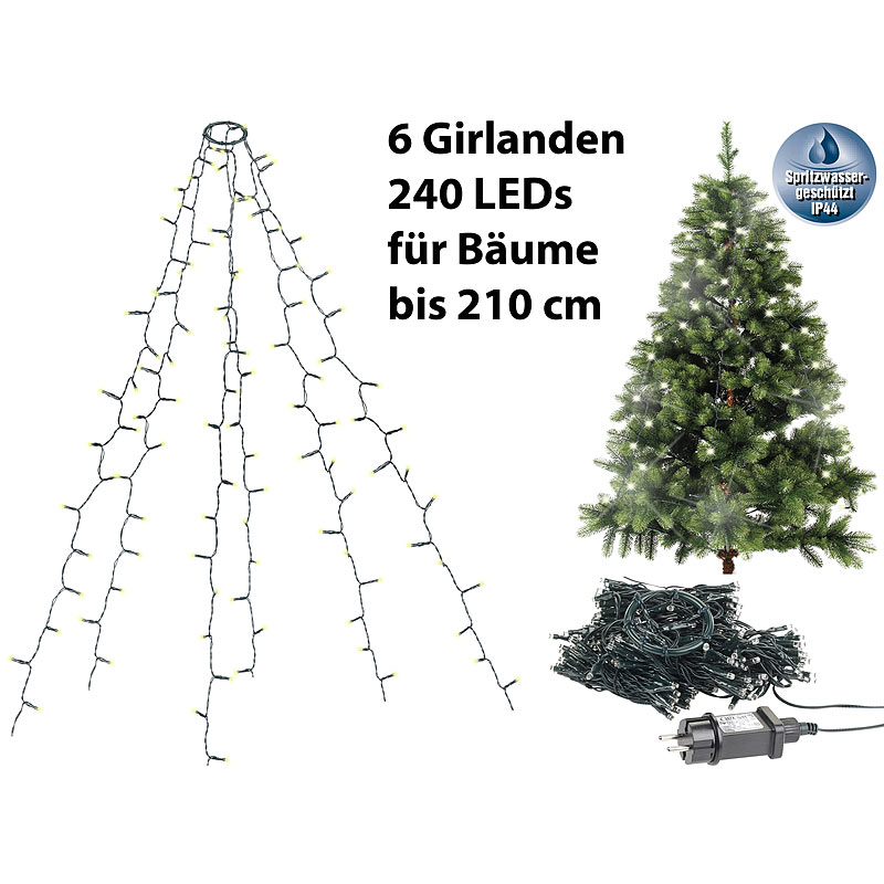 Weihnachtsbaum-Überwurf-Lichterkette mit 6 Girlanden & 240 LEDs, IP44