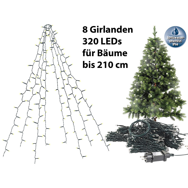 Weihnachtsbaum-Überwurf-Lichterkette mit 8 Girlanden & 320 LEDs, IP44