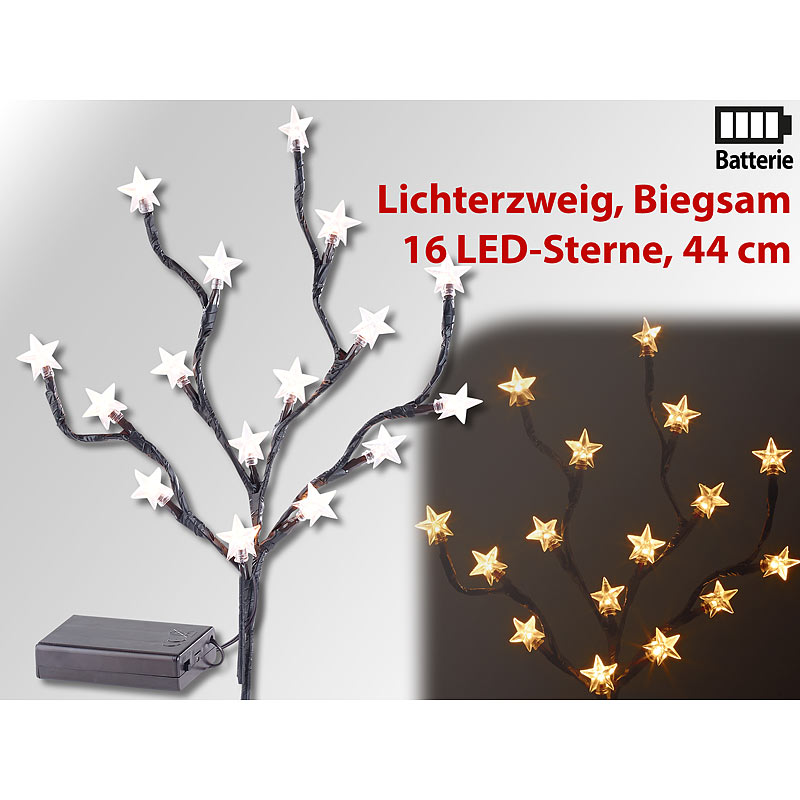 LED-Lichterzweig mit 16 leuchtenden Sternen, 44 cm, batteriebetrieben