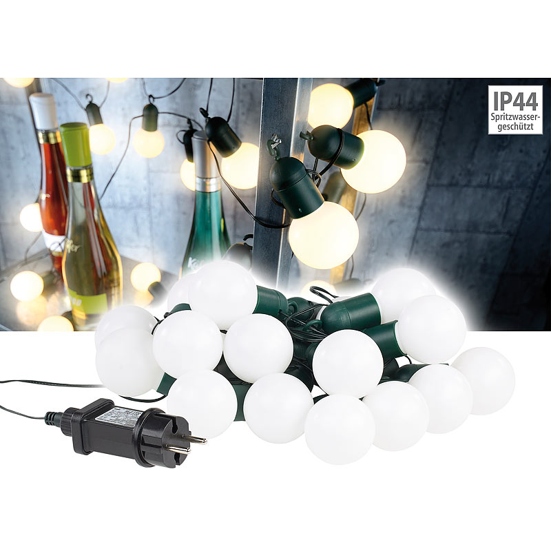 LED-Lichterkette mit 20 Lämpchen, 1,2 Watt, warmweiß, 475 cm, IP44