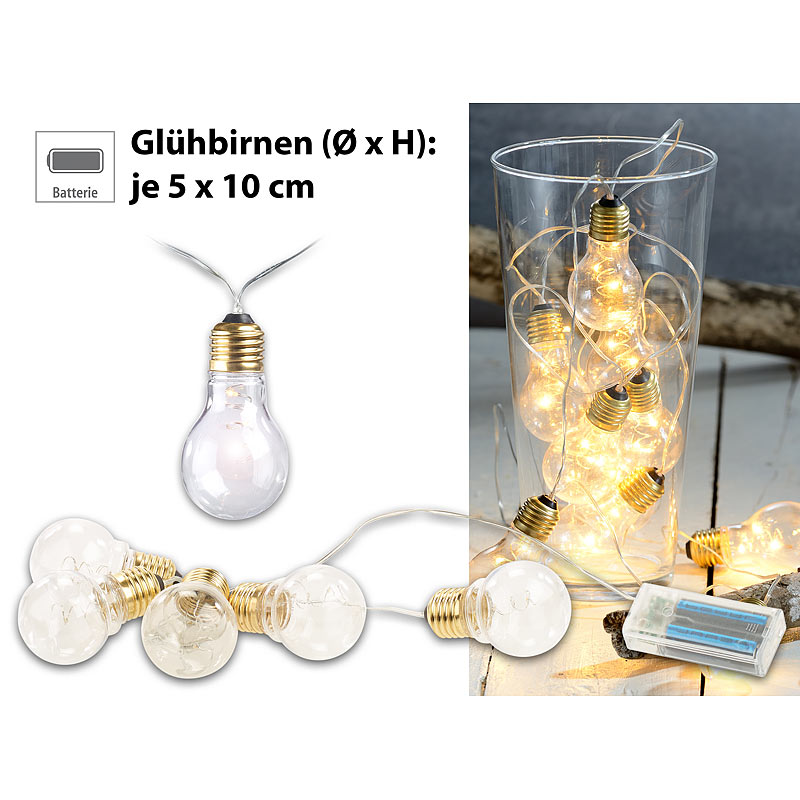 Party- & Deko-Lichterkette, 5 LED-Glühbirnen, Batteriebetrieb, 150 cm