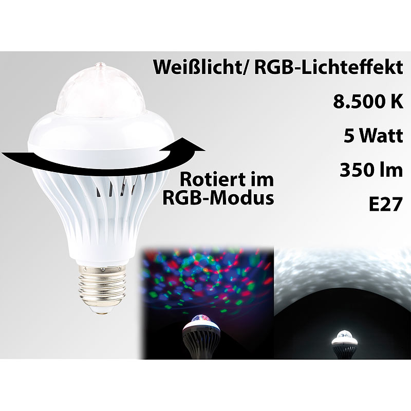 Rotierende Disco-LED-Lampe, Galaxie-Effekt, Weißlichtmodus, E27, 5 W