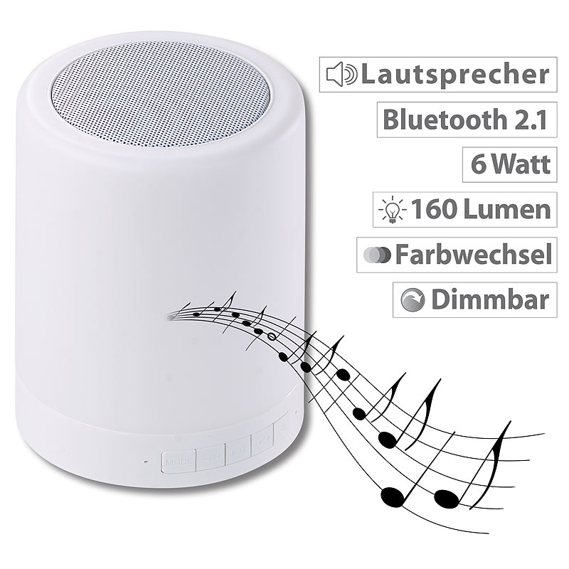 2in1-Lautsprecher, Bluetooth, Akku, LED-Tischleuchte 6 Watt, 160 Lumen