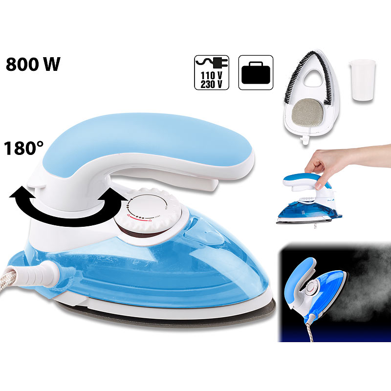 2in1-Reise-Dampfbügeleisen mit Dampfbürste, 800 W, 110 & 230 V