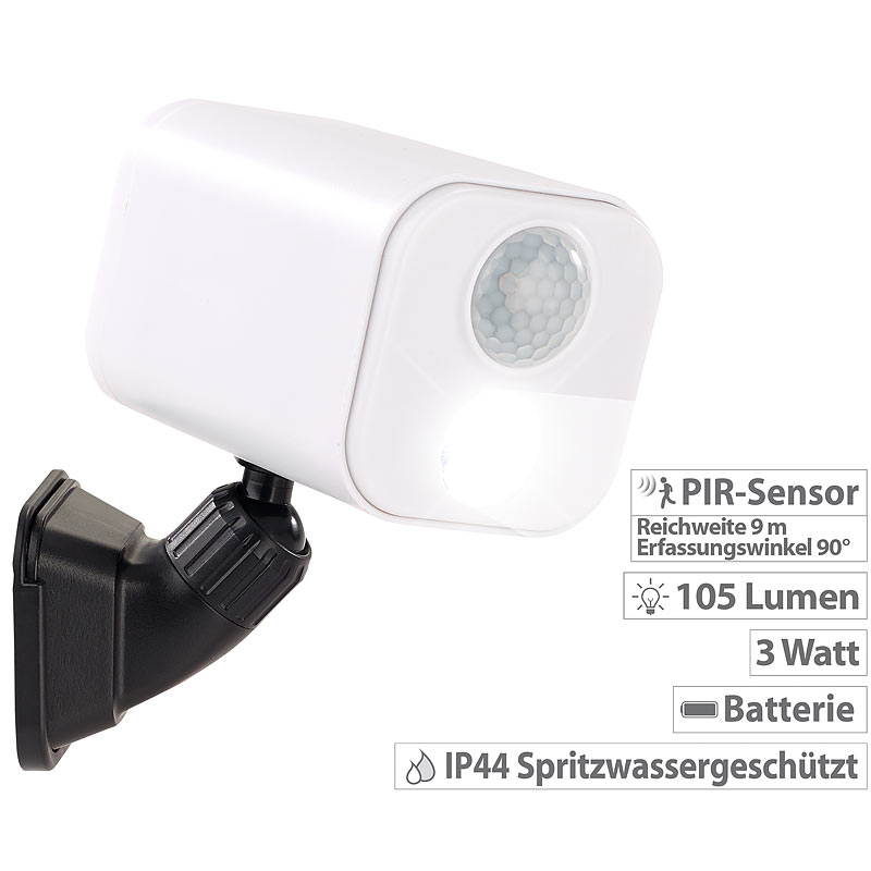 LED-Wandspot für innen & außen, Bewegungssensor, 7 Monate Laufzeit