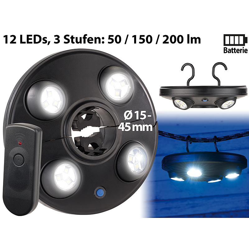 LED-Schirmleuchte mit 4 dreh- & dimmbaren Spots, 200 lm, Fernbedienung