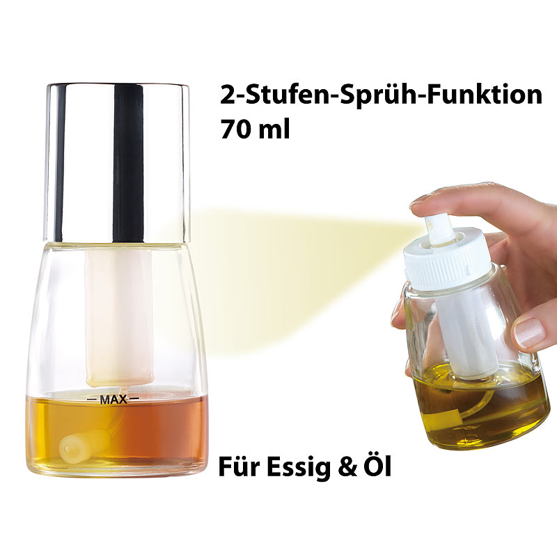 Dekorative Essig- & Öl-Sprühflasche mit 2-Stufen-Sprüh-Funktion, 70 ml