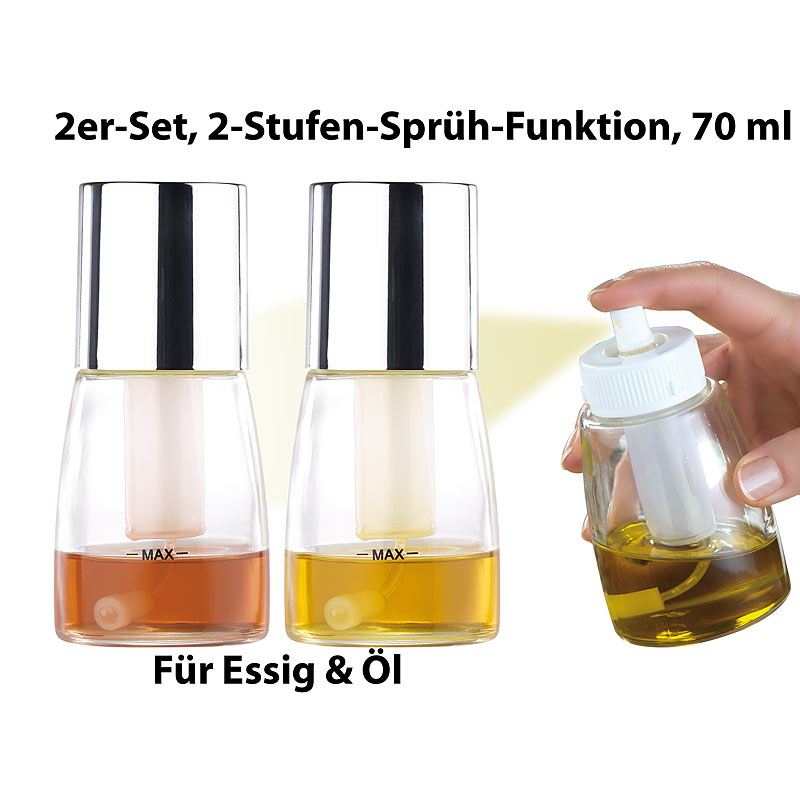 Essig- & Öl- Sprühflasche mit 2-Stufen-Sprüh-Funktion, 70 ml, 2er-Set