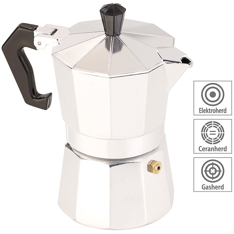 Espressokocher für 3 Tassen, Gas-, Elektro- & Glaskeramik-Herd, 150 ml