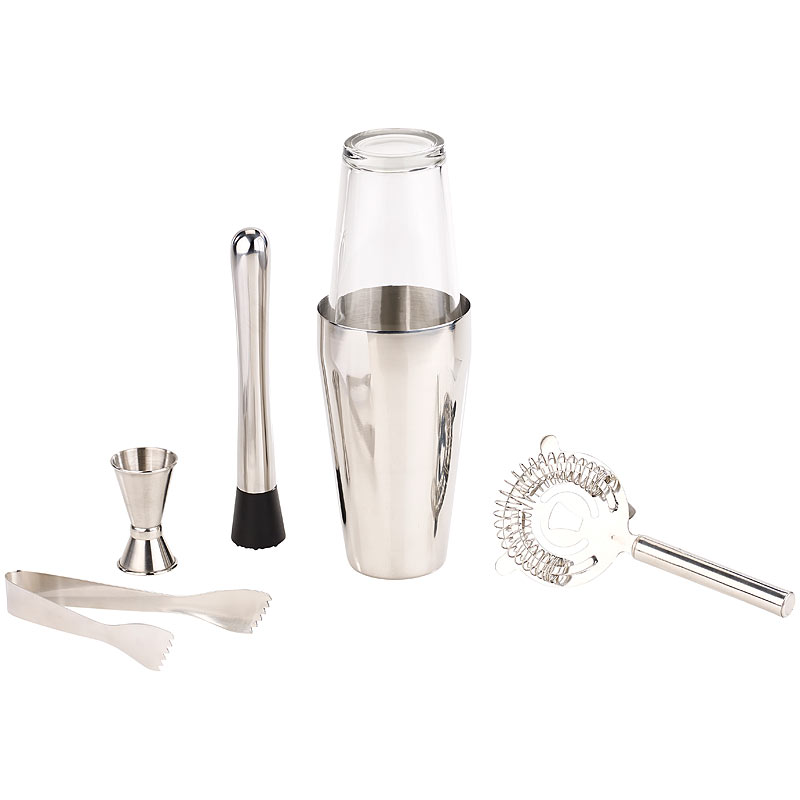 Boston-Cocktailshaker-Set aus Edelstahl mit Glas, 6-teilig, 0,8 l