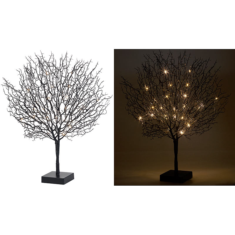 Moderner Lichterbaum mit 25 warmweißen LEDs, 50 cm, schwarz