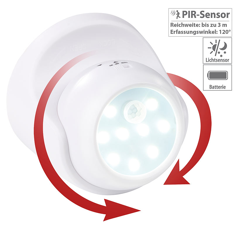 Kabelloser LED-Strahler, Bewegungssensor, 360° drehbar, 100 lm, weiß