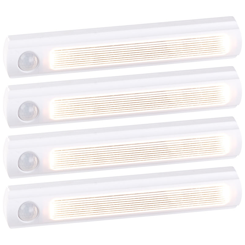 4er-Set Batterie-LED-Schrankleuchten, PIR- & Lichtsensor, 6000K ,0,6 W