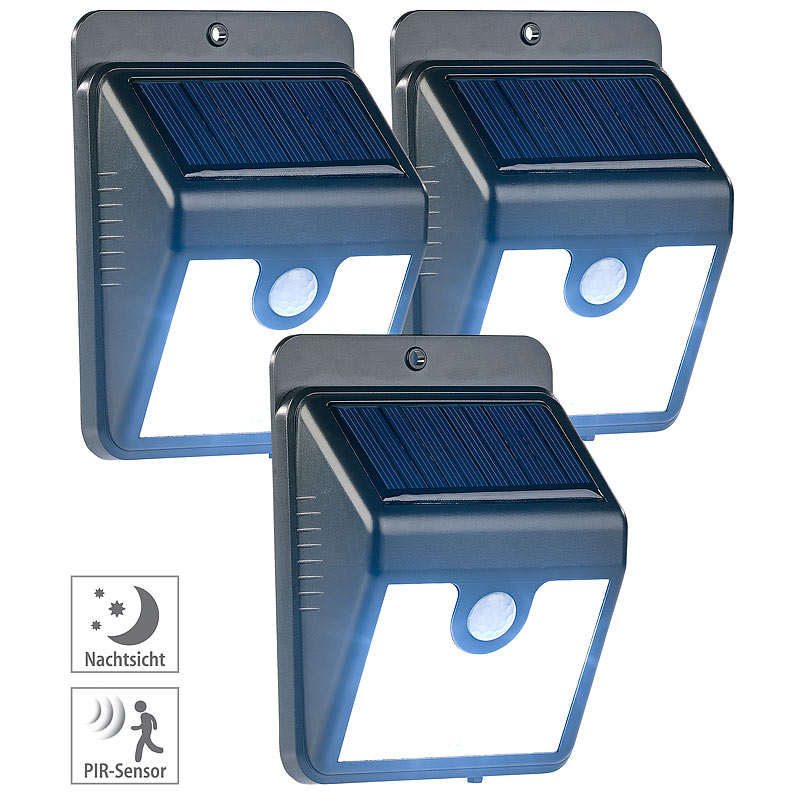 3er-Set Solar-LED-Wandleuchten mit Bewegungssensor & Nachtlicht, 50 lm