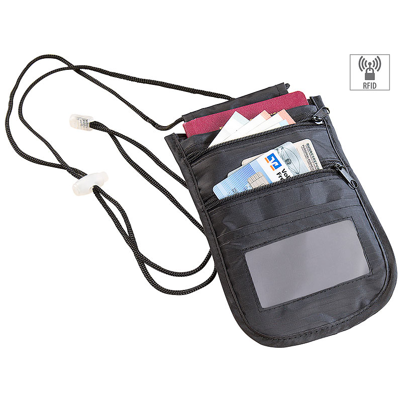 Unisex-Brustbeutel mit RFID-Schutz, Reise-Organizer, 4 Fächer, schwarz