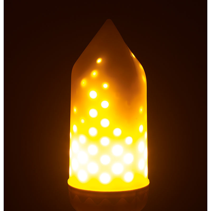 Luminea LED Flammen Lampe mit realistischem Flackern, E14, 5 Luminea LED Feuersimulation: 2er Set LED Flammen Lampen mit