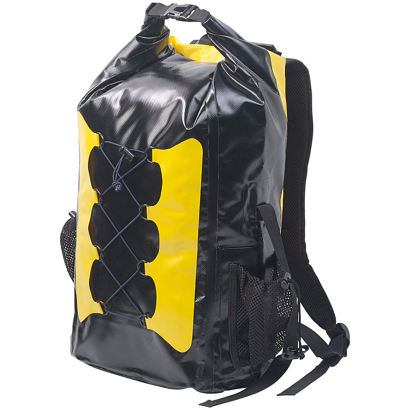 Wasserdichter Trekking-Rucksack aus Lkw-Plane, 30 Liter, gelb/schwarz