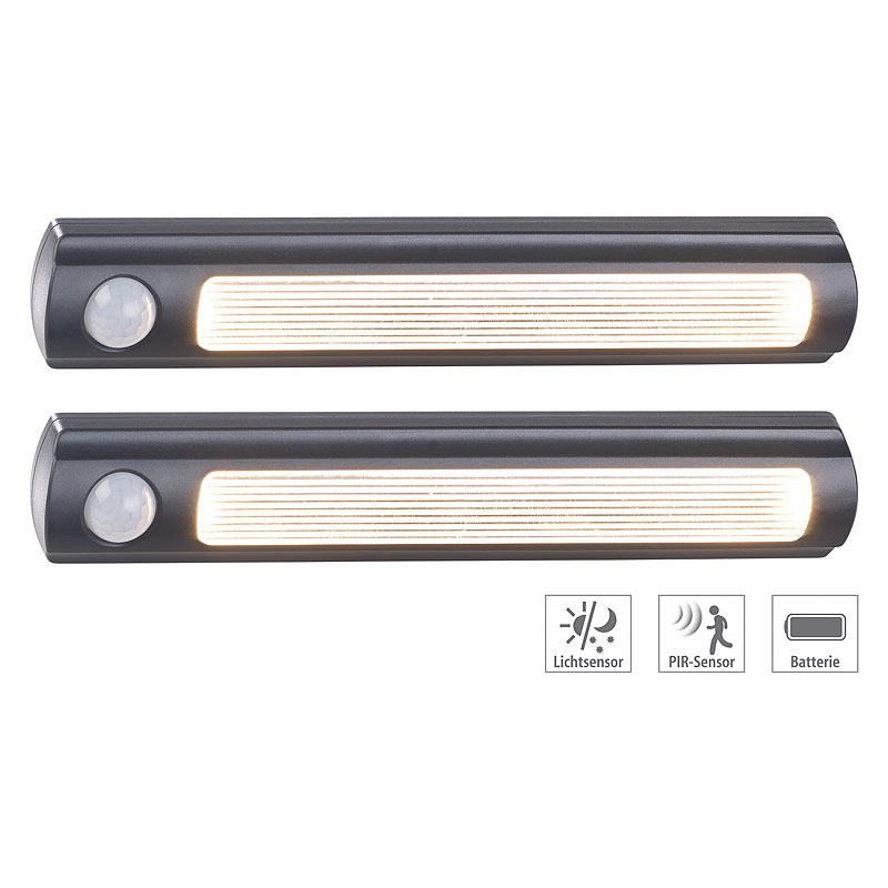 2er-Set LED-Schrankleuchte, PIR- & Lichtsensor, 0,6 W, 25 Lm, 3000 K