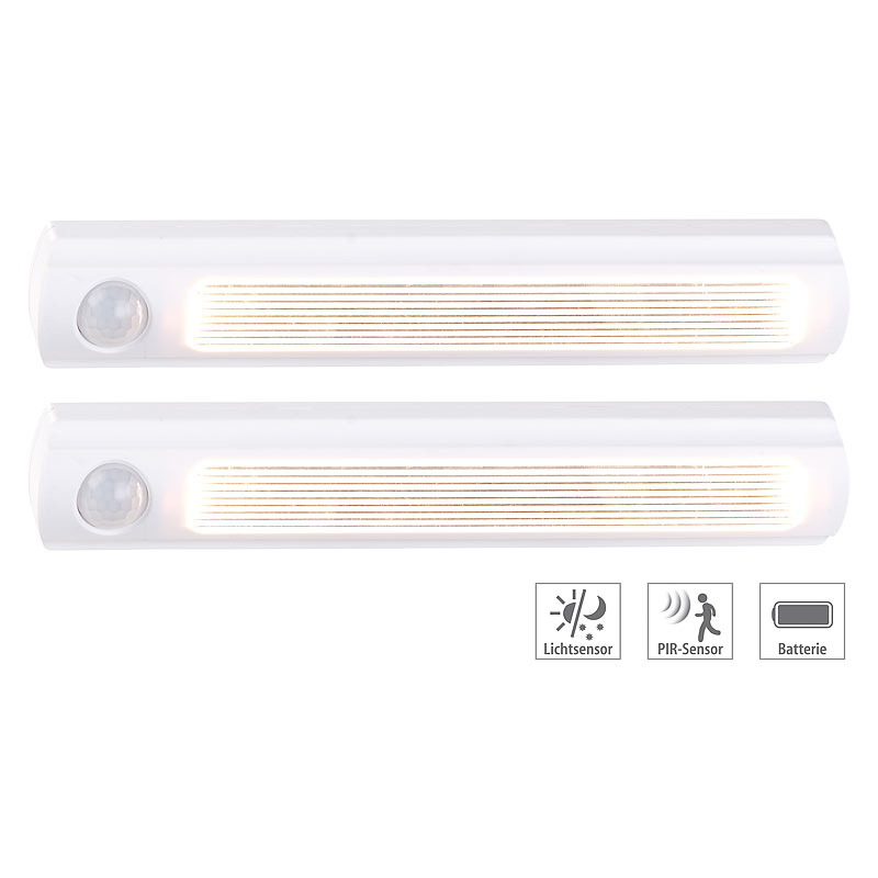 2er-Set LED-Schrankleuchte, PIR- & Lichtsensor, 0,6 W, 25 Lm, 6000 K