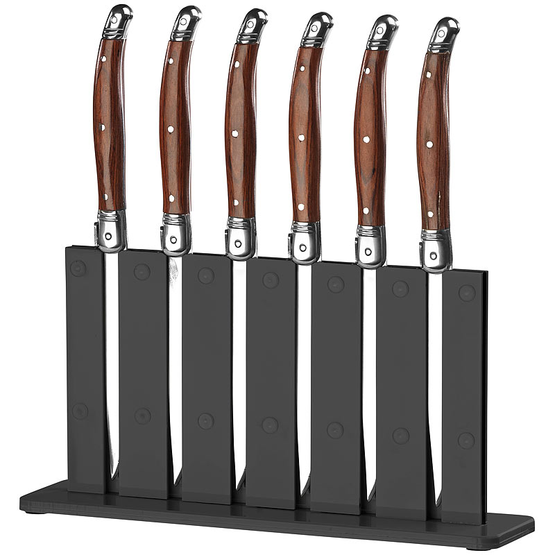 Steakbesteck: 6er-Set Laguiole-Steakmesser mit Pakkaholz-Griff und