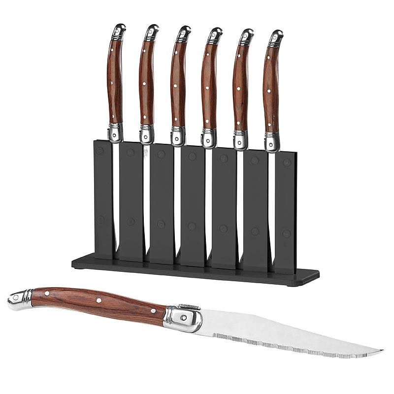 6er-Set Laguiole-Steakmesser mit Pakkaholz-Griff und Messerständer