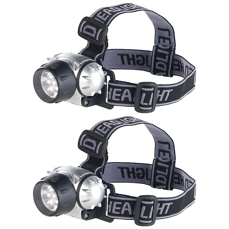 LED-Stirnlampe mit 7 LEDs und 3 Helligkeitsstufen, 30 Lumen, 2er-Set