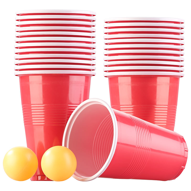 Trinkspiel-Set Bier Pong mit 24 Bechern (je 450 ml) und 2 Bällen