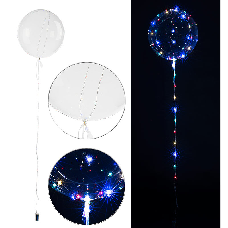 Luftballon mit Lichterkette, 40 Farb-LEDs, Ø 30 cm, transparent