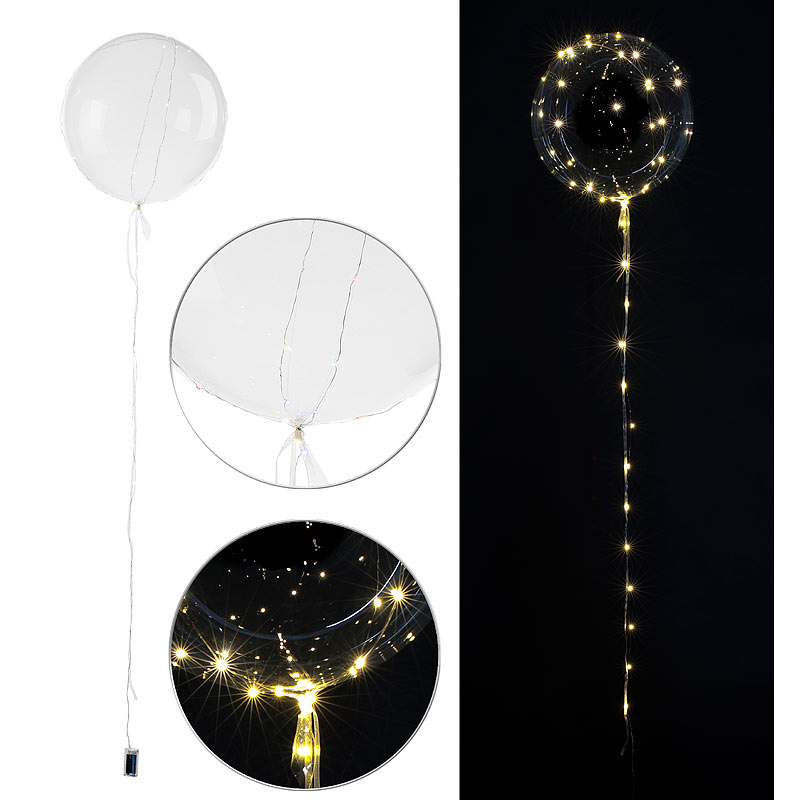 Luftballon mit Lichterkette, 40 warmweiße LEDs, Ø 30 cm, transparent