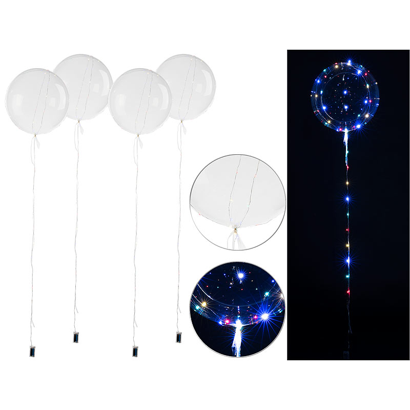 4er-Set Luftballons, Lichterkette, 40 Farb-LEDs, Ø 30 cm, transparent