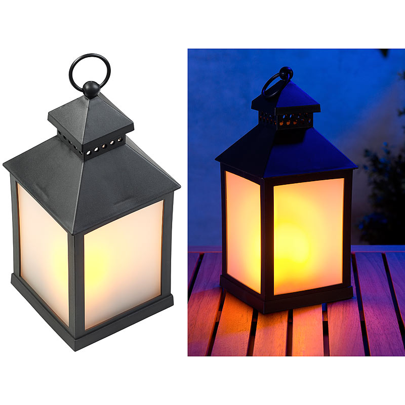 LED-Laterne mit realistischem Flammenspiel und Timer, schwarz