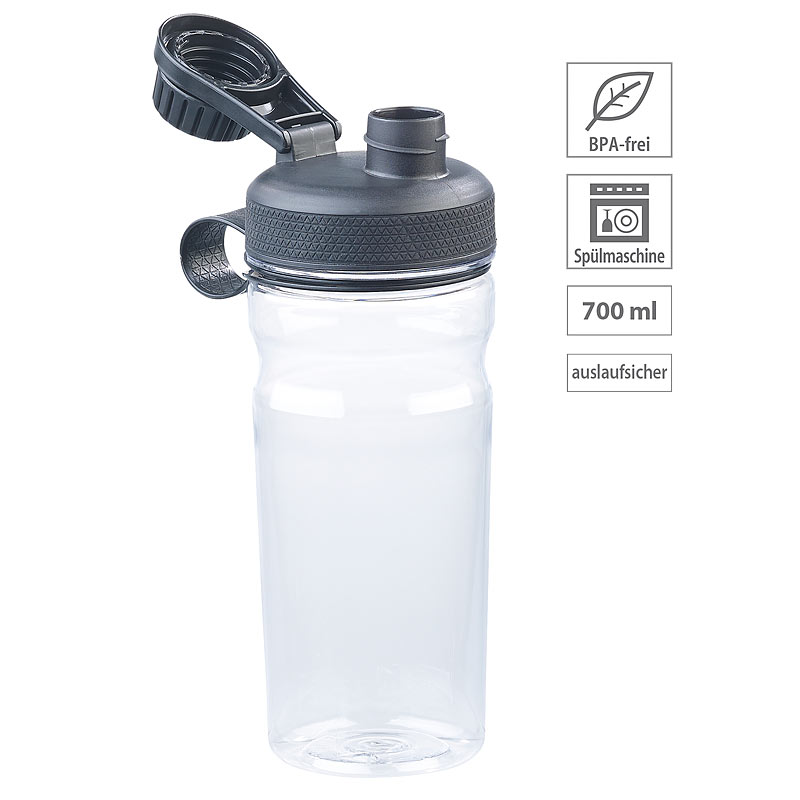 BPA-freie Sport-Trinkflasche, 700 ml, auslaufsicher, transparent