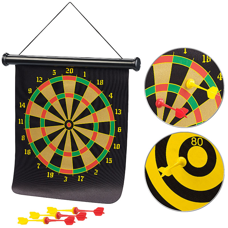 Magnetisches Dart-Spiel mit Zielscheibe, aufrollbar, mit 6 Pfeilen