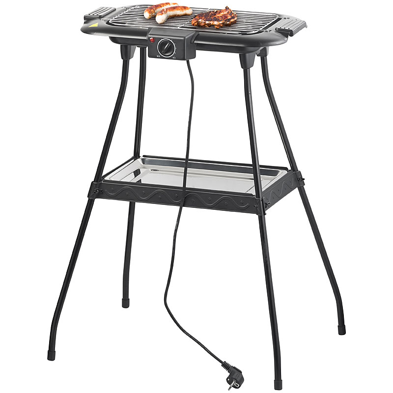 Elektrischer 2in1-Stand- und Tischgrill mit Ablage-Tablett, 2.000 Watt