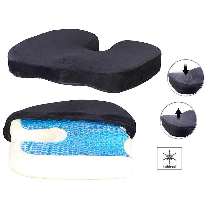 2er-Set Memory-Foam-Sitzkissen mit Gel-Schicht und Anti-Rutsch-Bezug