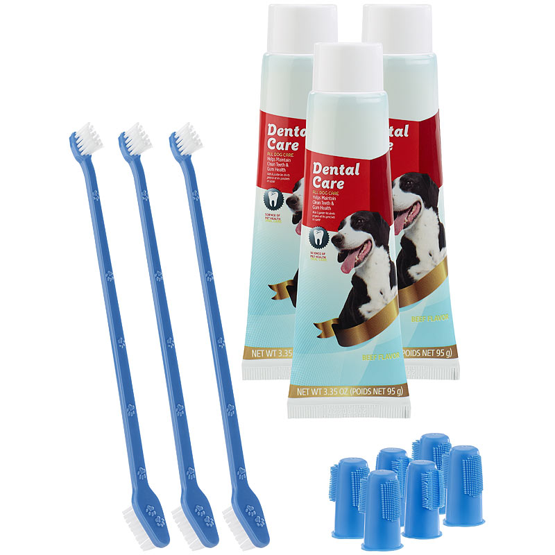 4in1-Zahnpflege-Set f. Hunde: Zahnpasta, Zahn- & Fingerbürsten,3er-Set