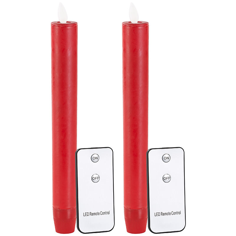 LED-Stabkerze mit beweglicher Flamme und Fernbedienung, rot, 2er-Set