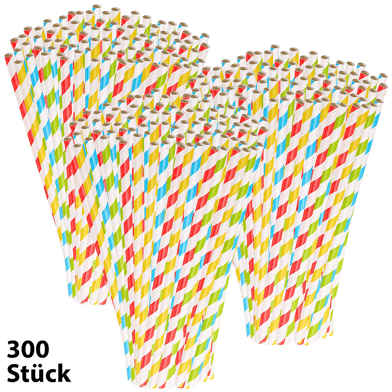 300 Retro-Papier-Trinkhalme in 4 Farben, gestreift, lebenesmittelecht
