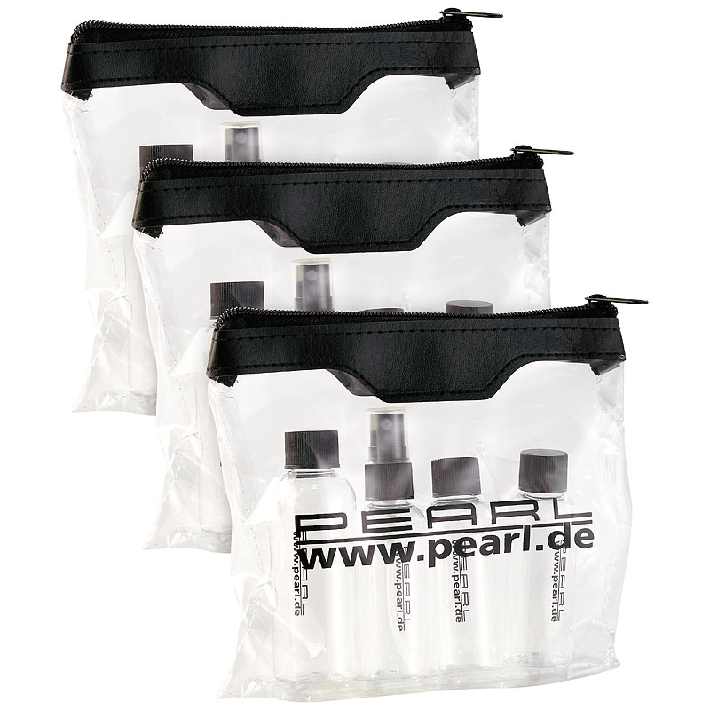 Reise-Reißverschluss-Tasche mit 4 Flaschen f. Flug-Handgepäck, 3er-Set