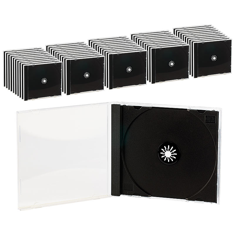 Doppel CD Jewel Boxen im 50er-Set, schwarzes Tray